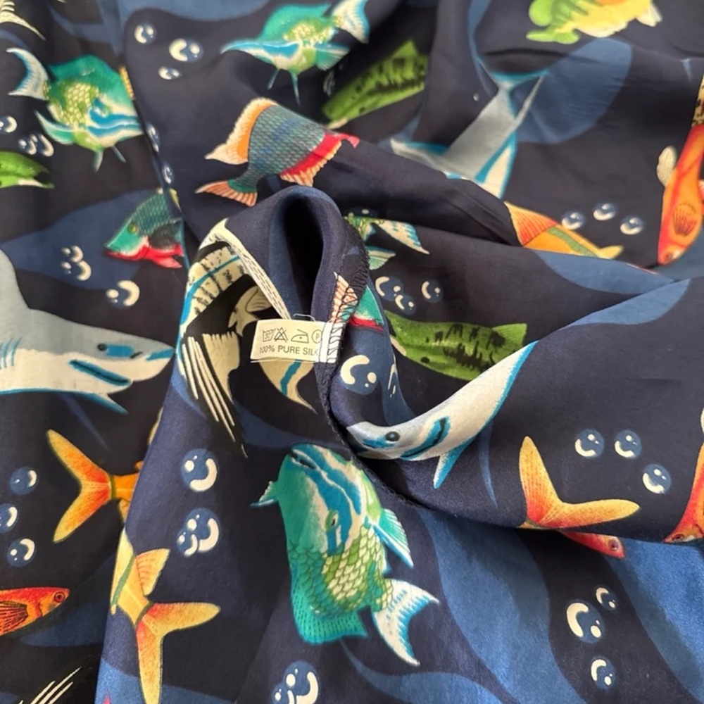 Vintage Whitby 100% SILK Fish Print Robe Kimono Swimsuit Coverup One Size - Picture 9 of 12